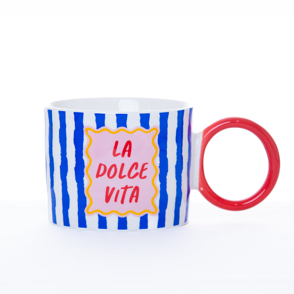 Taza de Porcelana de Rayas con Frase Positiva
